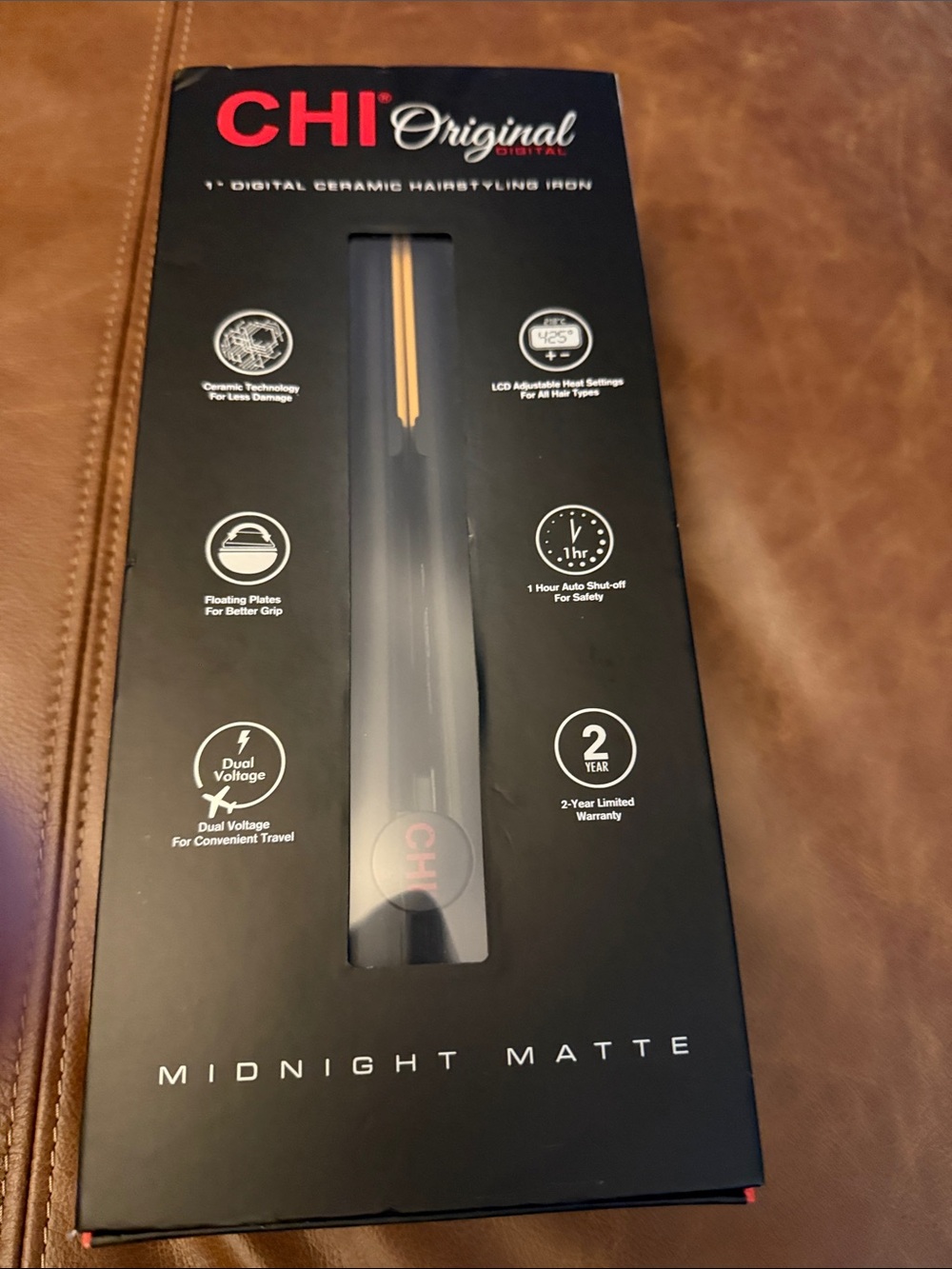 CHI Midnight Matte Ceramic Flat Iron in Black with Gold Accents. Brand New